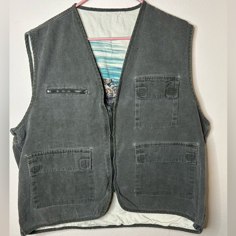 American Outback Reflections Wood Duck Vest Grey Ducks In Water No Tag Pockets